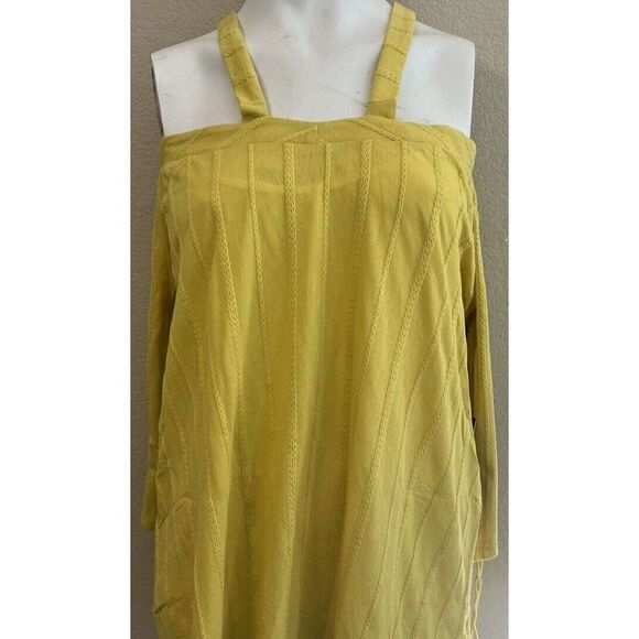 Ladies Large Cold Shoulder Blouse Yellow Gold Braided Embroidered Tunic NWT - Picture 1 of 6